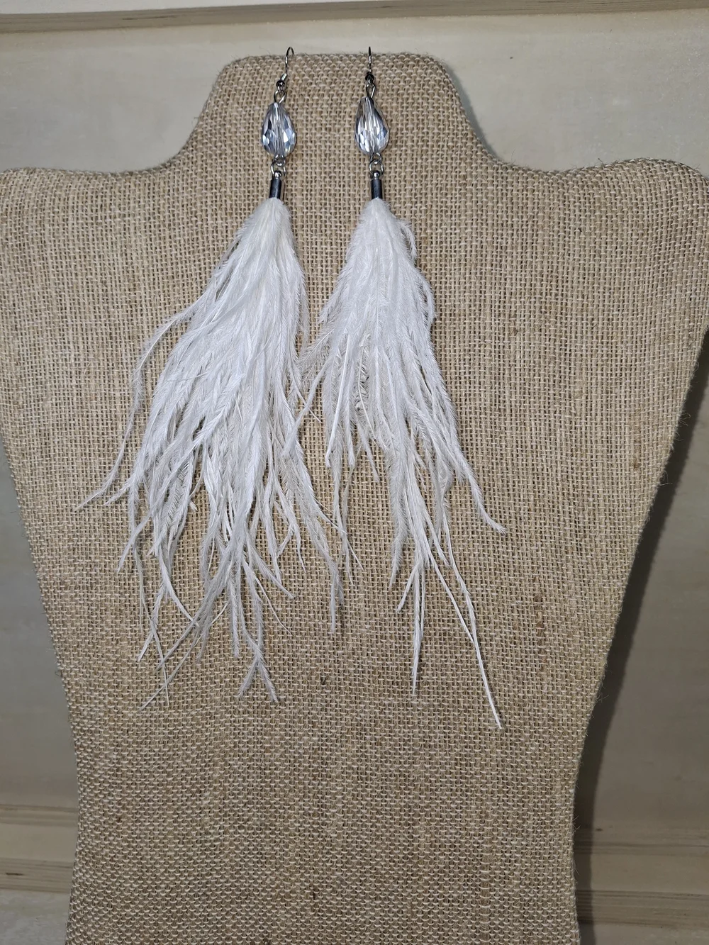 Feather Tassel Drop Earrings in White